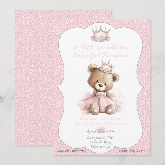 Faire-part de Baby Sprinkle Teddy Bear Princess (Devant / Derrière)