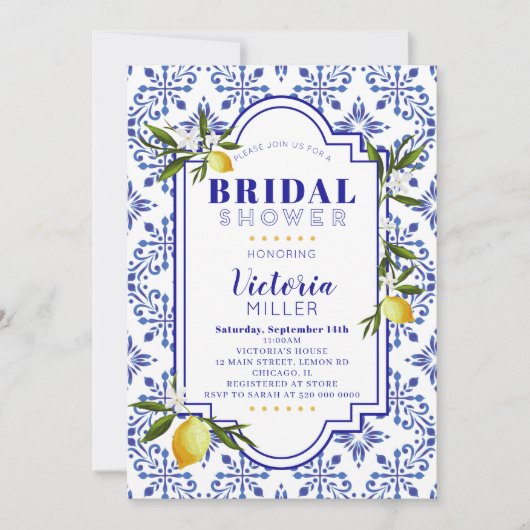 Faire-part de bains de mariée à l'aquarelle Navy e (Devant)