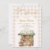 Faire-part de bains de mariée Gingham Beige Off Th (Devant)