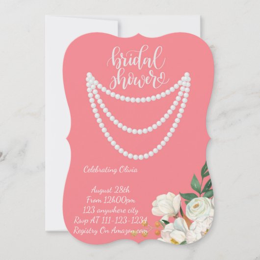 faire-part de bains de mariée perles en rose (Devant)