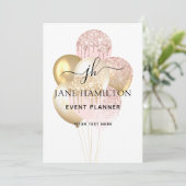 Faire-part de ballons à paillettes et monogramme é (Debout devant)