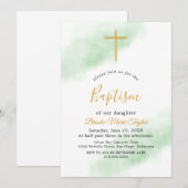 Faire-part de baptême à l'aquarelle vert et or (Devant / Derrière)