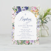 Faire-part de baptême à l'arche de fleurs sauvages (Debout devant)