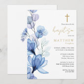 Faire-part de baptême à monogramme floral transpar (Devant / Derrière)