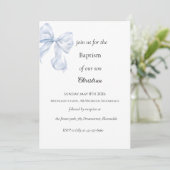 Faire-part de baptême à ruban bleu clair (Debout devant)