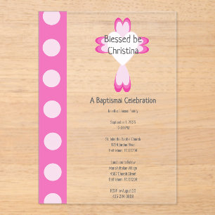 Faire-part de baptême acrylique rose pour filles