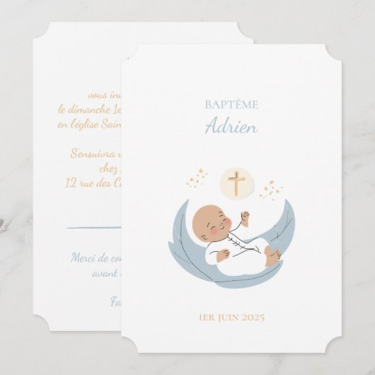 Faire-part de Baptême Adrien (Devant / Derrière)