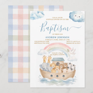 Faire-part de baptême aquarelle de l'Arche de Noé