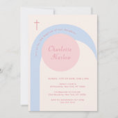 Faire-part de baptême Arche Bohème Rose Bleu Beige (Devant)