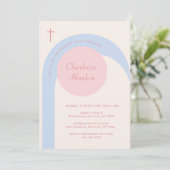 Faire-part de baptême Arche Bohème Rose Bleu Beige (Debout devant)