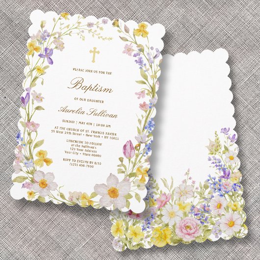 Faire-part de baptême avec cadre de fleurs des cha