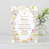 Faire-part de baptême avec cadre de fleurs des cha (Debout devant)