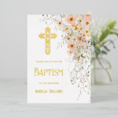 Faire-part de baptême avec fleurs sauvages et feui (Debout devant)