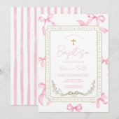 Faire-part de baptême bébé fille rose (Devant / Derrière)