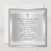 Faire-part de baptême blanc et croix argentée (Dos)