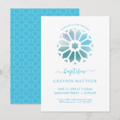 Faire-part de baptême bleu Rosette (Devant / Derrière)