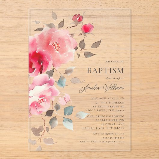 Faire-part de baptême Blush Blossoms (Recto)