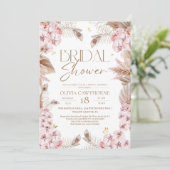 Faire-part de bapteme Bohème Rustique Rose Poussié (Debout devant)