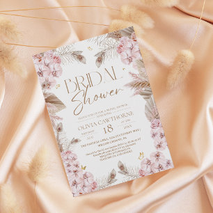 Faire-part de bapteme Bohème Rustique Rose Poussié