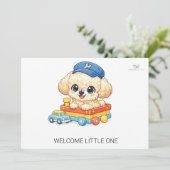 Faire-Part De Baptême Chibi Jouet Caniche Bienvenu (Debout devant)