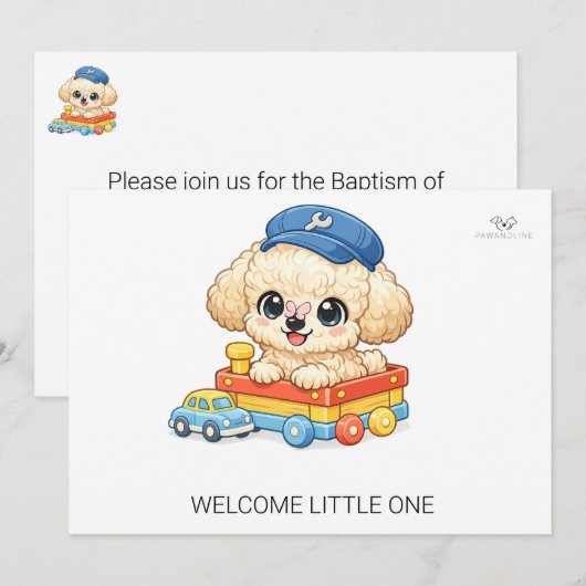 Faire-Part De Baptême Chibi Jouet Caniche Bienvenu (Devant / Derrière)