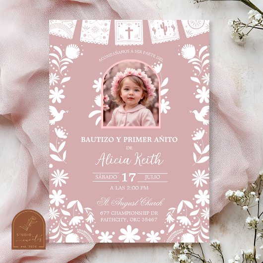 Faire-part de baptême Cielito Lindo rose blush