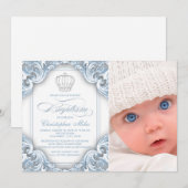 Faire-part de baptême Couronne Prince Bleu Bébé (Devant / Derrière)