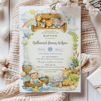 Faire-part de baptême de bébé garçon mignon Arche