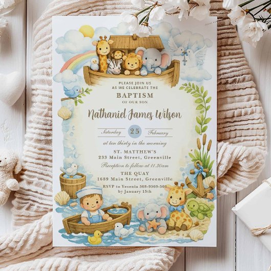 Faire-part de baptême de bébé garçon mignon Arche 