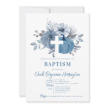 Faire-part de baptême de croix de citrouille bleu