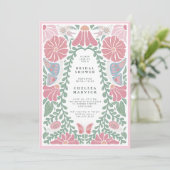 Faire-part de bapteme de jardin vert rose (Debout devant)