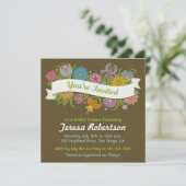 Faire-part de bapteme de mariage bannière florale (Debout devant)