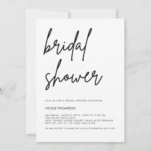 Faire-part de bapteme de mariage chic écriture noi (Devant)
