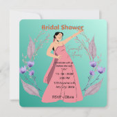 Faire-part de bapteme de mariage floral sarcelle – (Devant)