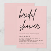 Faire-part de bapteme de mariage moderne rose blus (Devant / Derrière)