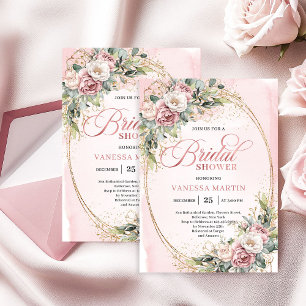 Faire-part de bapteme de mariage pailleté or rose 