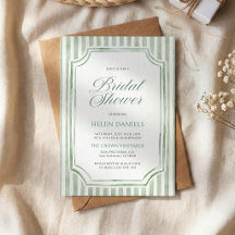 Faire-part de bapteme de mariage rayé vert sauge
