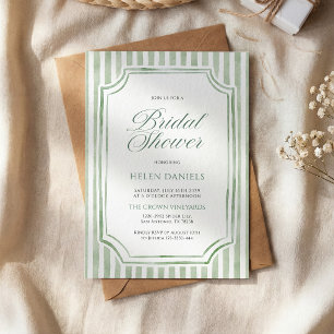 Faire-part de bapteme de mariage rayé vert sauge
