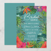 Faire-part de bapteme de mariage tropical sarcelle (Devant / Derrière)