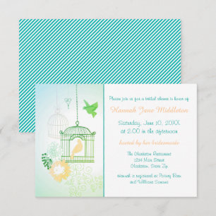 Faire-part de bapteme Doves & Cages sarcelle - 3x5