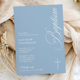 Faire-part de baptême Dusty Blue pour garçons de s