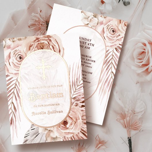 Faire-part de baptême en aluminium Boho Roses