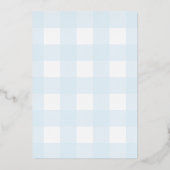 Faire-part de baptême en vichy bleu avec feuille d (Verso)