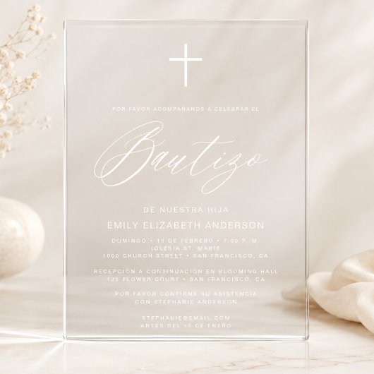 Faire-part de baptême espagnol Script White