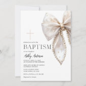 Faire-part de baptême fille à ruban blanc (Devant)
