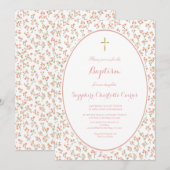 Faire-part de baptême fille aquarelle fleurs paste (Devant / Derrière)
