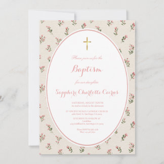 Faire-part de baptême fille aquarelle fleurs paste