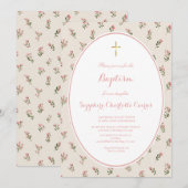 Faire-part de baptême fille aquarelle fleurs paste (Devant / Derrière)