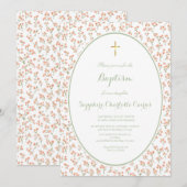 Faire-part de baptême fille aquarelle fleurs paste (Devant / Derrière)
