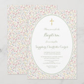 Faire-part de baptême fille aquarelle fleurs paste (Devant / Derrière)